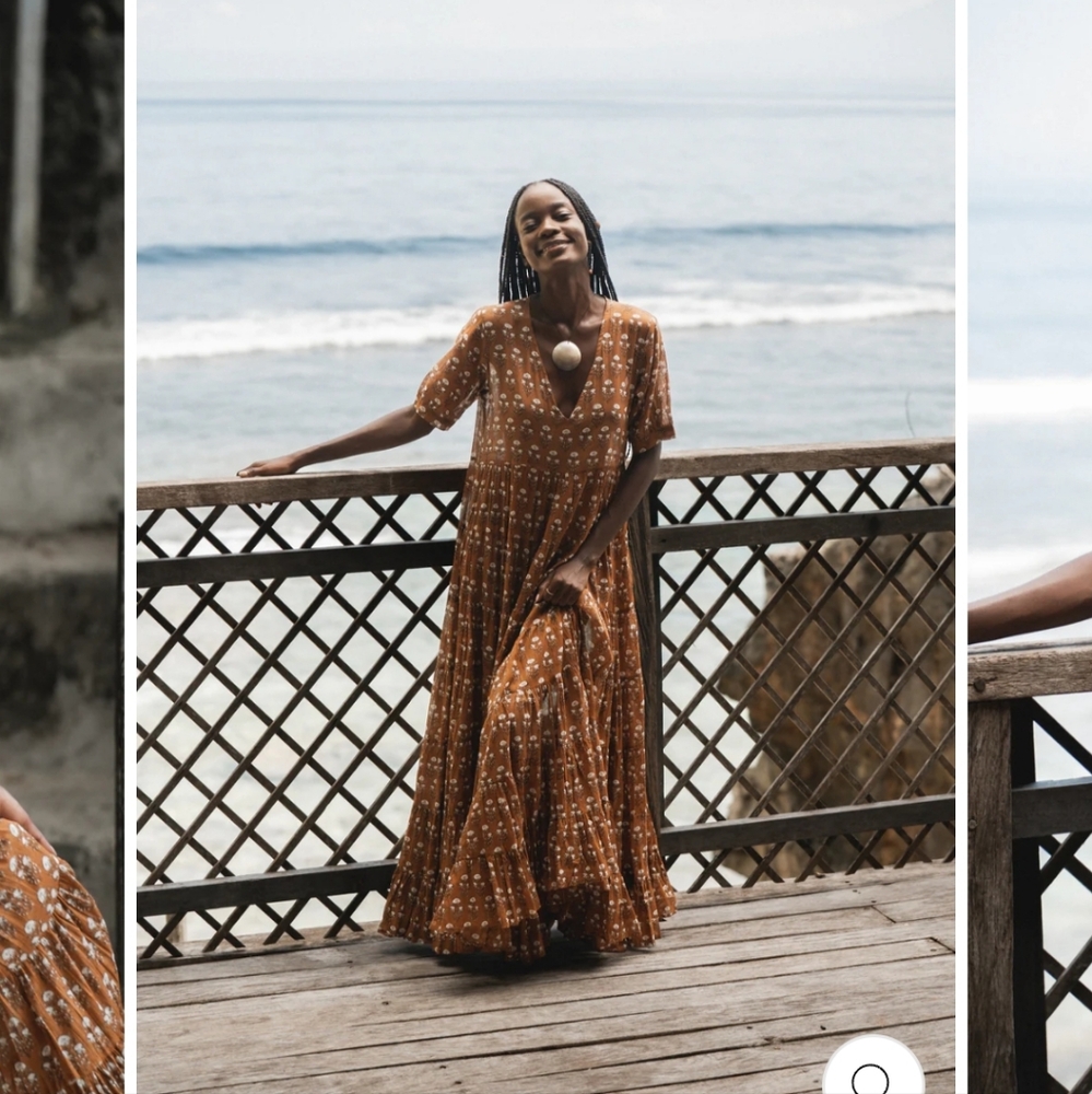 Daughters of India Chaaya Maxi Dress in Chai Cotton tiered vneck maxi dress